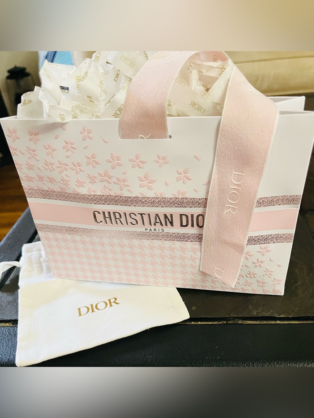 Dior Pink Floral Tote Bag - Elegant Designer Gift Bag incl. paper shredding.